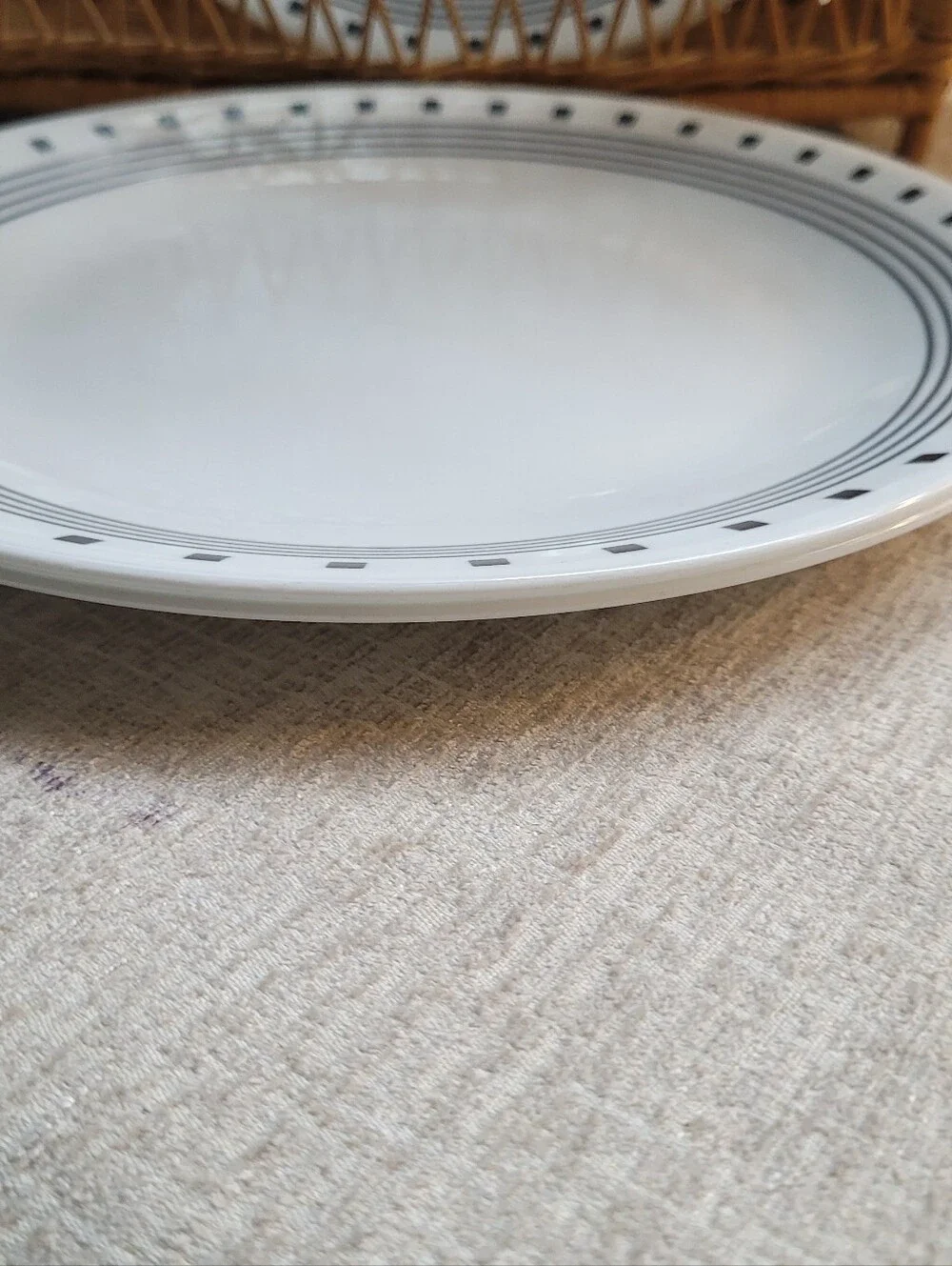 Corelle City Block White Ceramic Dinner Plate with Black Geometric Rim